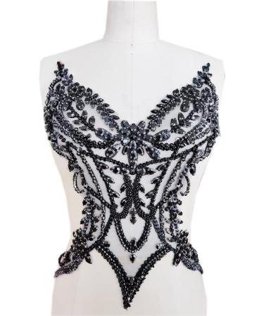 Handmade Rhinestones Lace Applique Sew on Beads Sequins Trim Patches - Black - Buy Online on GoSupps.com