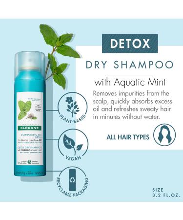 Klorane Detox Dry Shampoo with Aquatic Mint - Cooling Invisible Finish - 3.20 oz - Paraben & Sulfate-Free - Buy Online on GoSupps.com