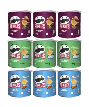 Snack Tub Bundle with Pringles Texas BBQ Tub 40g x3 Sour Cream & Onion Tub 40g x3 & Salt & Vinegar Tub 40g x3 (9 Pack)