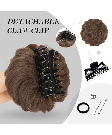 FESHFEN Claw Clip Messy Bun Hair Piece - Light Brown Mix Natural Blonde Curly Wavy Updo Chignon Scrunchie for Women - Buy Online on GoSupps.com