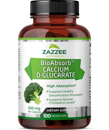 Zazzee BioAbsorb Calcium D-Glucarate 500 mg Enhanced Absorption 100 Vegan Capsules Contains 3 mg BioPerine 500 mg per Capsule Plus Pure Broccoli Extract CDG Vegan Non-GMO and All-Natural