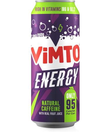 Vimto Original Real Fruit Energy Drink + Natural Caffeine + B Vitamins Prime Energy Juice Drink 500ml Big Can (pack of 12) Raspberry 500ml - Buy Online on GoSupps.com