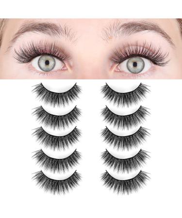 LASHVIEW False Eyelashes,Faux Eyelashes, 3D Natural Layered Effect,Comfortable and Soft,Handmade Lashes Wispies,Environmental Silk Lashes,Reusable Natural Look False Eyelashes for Makeup 5 Pair (Pack of 1) Black