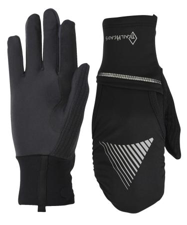 TrailHeads Women's Touchscreen Convertible Running Gloves with Reflective Waterproof Mitten Shell black Small/Medium