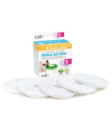 Catit Triple Action Cat Water Fountain Filters, Replacement Water Filters 5-Pack Filters