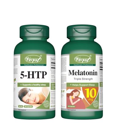 VORST 5HTP 100mg 60 Capsules and Melatonin 10mg 60 Capsules Combo (2 bundle bottles)