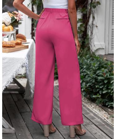 Vetinee High Waisted Wide Leg Dress Pants for Women - Magenta, Size L | Business Office Trousers with Pockets - Buy Online on GoSupps.com