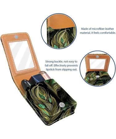 Stylish Leather Lipstick Case with Mirror - Mini Organizer for Lip Gloss & Lipstick - Peacock Feather Design - Buy Online on GoSupps.com