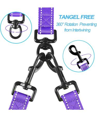 Petbonus Double Dog Leash for 2 Dogs - Adjustable Reflective & Padded Handles for Medium to Large Breeds - Purple - Buy Online on GoSupps.com