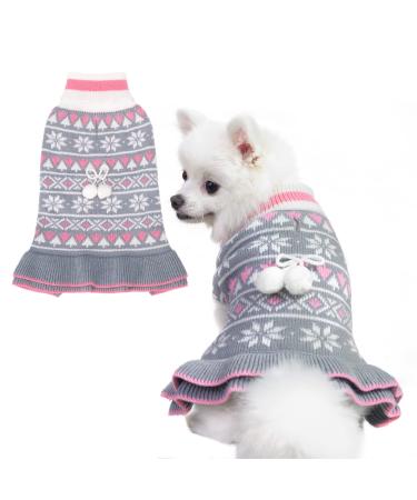 EXPAWLORER Dog Sweater for Small Dogs - Turtleneck Knitwear Dog Cold Weather Clothes with Leash Hole, Christmas Dog Sweater Dress, Warm Winter Coat Pullover for Puppy, Ideal Gift S Grey