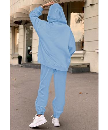 Fixmatti Women Hoodies Tracksuit Set - Blue, Large | Sweatshirt Jogger Pant 2 Piece Outfit - Buy Online on GoSupps.com