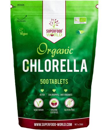 Organic Chlorella Tablets (500 X 500mg) Premium Detox Chlorophyll Superfood | Natural Source of Vegan Protein Minerals & Vitamins | Cracked Cell Wall | Ideal for Health Detox Skin & Energy