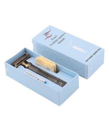 Pearl Double Edge Safety Razor - Eco-Friendly Men's Shaving Kit | Premium Close Comb Reusable Razor | Perfect Father's Day Gift (Antique Brass - Buy Online on GoSupps.com