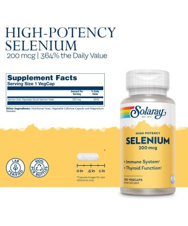 Solaray Selenium 200 mcg - High Potency 100 VegCaps for Immune Support - Buy Online on GoSupps.com