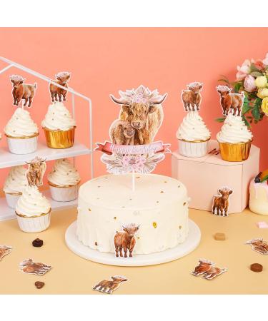 Highland Cow Birthday Party Decorations Girl 25pcs Highland Cow Cake Toppers Highland Cattle Birthday Cake Decorations for Boho Retro Floral Highland Cow Holy Cow Farm Animal Birthday Decorations - Buy Online on GoSupps.com