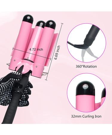Awhoas 3 Barrel Curling Iron 32MM Hair Waver | Triple Barrel Hair Crimper for Women | Pink Curling Wand with LCD Temp Display - Buy Online on GoSupps.com