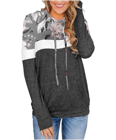 Women's Color Block Pullover Hoodie with Pockets - Dark Gray - Size Large - Buy Online on GoSupps.com