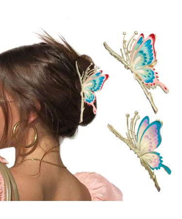 Butterfly Hair Claw Clips for Women,2Pcs Large Non-Slip Strong Metal Butterfly Hair Clips Sparkly Hold Hair Jaw Clips Cute Hair Claws Big Butterfly Clips Cute Hair Clips Headwear Gifts A-Butterfly