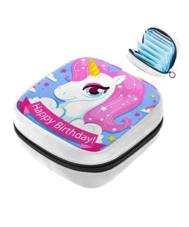 GIAPB Sanitary Napkin Storage Bag Period Bag Tampon Bag Makeup Bag Pad Pouch Unicorn Blue Background Color5022