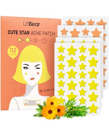 LitBear Acne Patch Pimple Patch orange & Yellow Star Shaped Acne Absorbing Cover Patch Hydrocolloid Acne Patches For Face Zit Patch Acne Dots Tea Tree Oil + Centella 112 Patches 14mm & 10mm 112 Count- Orange & Yello...