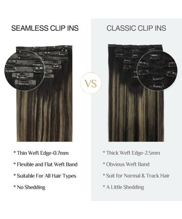 Doores Clip-In Extensions | Real Balayage Human Hair - Natural Black to Chestnut Brown 14 Inch 35cm 7 Pieces 110g Remy Seamless Hair Extensions - Buy Online on GoSupps.com