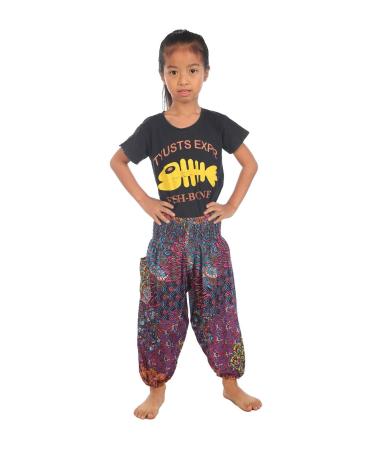 Lofbaz Children Hippy Thai Harem Aladdin Pirate Kids Pants Bohemian Baggy Colorful 3-6 Months Peacock Pink