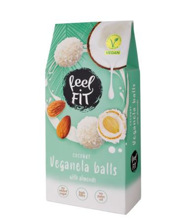 Feel FIT Veganela Balls, Vegan Coconut Pralines with Whole Almonds Inside and Coconut Milk Cream, No Added Sugar, No Palm Oil