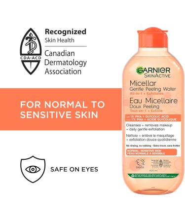Garnier Gentle Peeling Micellar Water and Face Cleanser with 1% PHA and Glycolic Acid Face Exfoliant Facial Cleanser and Makeup Remover 400ml - Buy Online on GoSupps.com