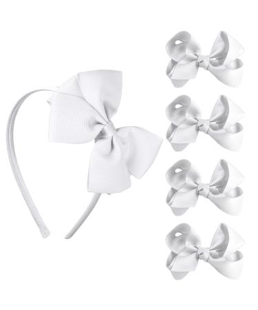 Sibba 1 PC Headband Hair Accessories Little Toddler Head Bands Hair Hoops Cute Bow Ties Rainbow Clips 4 PCS Bowknot Princess Hairpin Set Easter Day Baby Party Children Girls Kids (White)