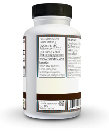Dr. Greenic 99.90% Pure NAD+ 300MG One Capsule Serving 90 Capsules NAD Supplement | Anti Aging Boost Energy Vitality & Cellular Health | COA Purity HPLC - 99.90% | NMN Alternative - Buy Online on GoSupps.com