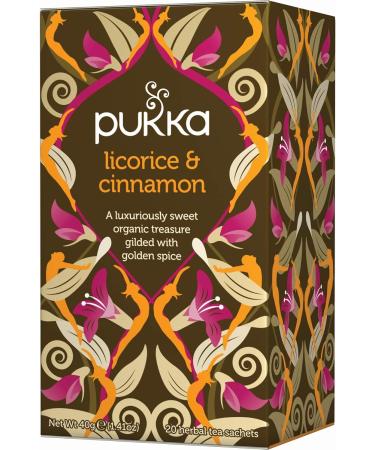 Pukka Herbs Organic Herbal Tea Box Caffeine Free - Licorice and Cinnamon - 4 Packs x 20 tea bags - 80 tea bags