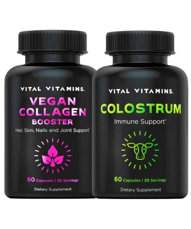 Vital Vitamins Vegan Collagen Booster Capsules + Colostrum Capsules Supplement
