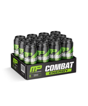 MusclePharm Combat Energy Drink 16oz (Pack of 12) - Green Apple - Sugar Free Calories Free - Perfectly Carbonated with No Artificial Colors or Dyes