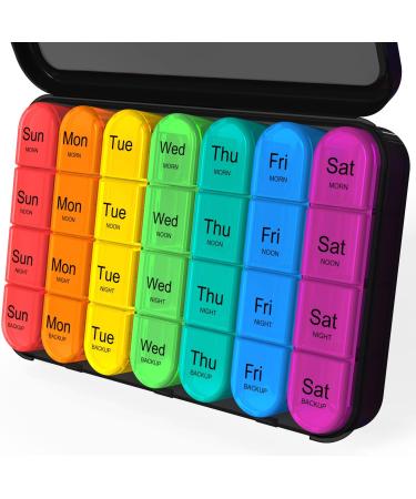 Pill Organizer 4 Times a Day Daily Pill Box Organizer Large Weekly Medicine Organizer Pill Cases Organizers 7 Day Daviky Pill Box 7 Day to Hold Vitamins Medication Black