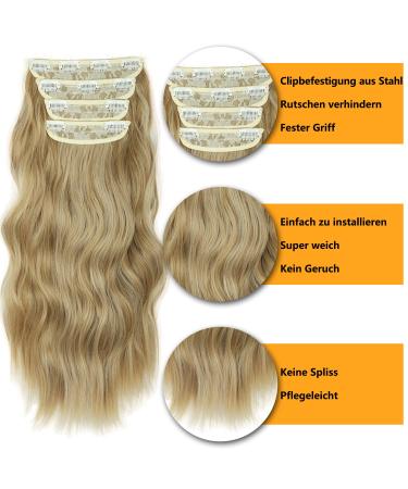 Hair Clip-In Extensions - Long Double Weft Synthetic Blonde Braid 50cm | Cheap Full Head 4-Pcs Wig with Highlights for Women - Buy Online on GoSupps.com