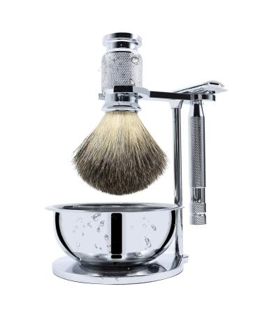 Jolitac Wet Shaving Kit for Men - Complete Grooming Set with Badger Hair Brush Stainless Steel Bowl & Double Edge Safety Razor - Perfect Gift - Buy Online on GoSupps.com