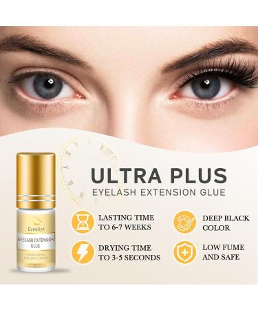 Professional Waterproof Eyelash Extension Glue | 2-4 Sec Drying Time | 7 Weeks Retention | Black Adhesive for Semi Permanent Lash Clusters | No Fume Individual Lash Glue for DIY - Buy Online on GoSupps.com