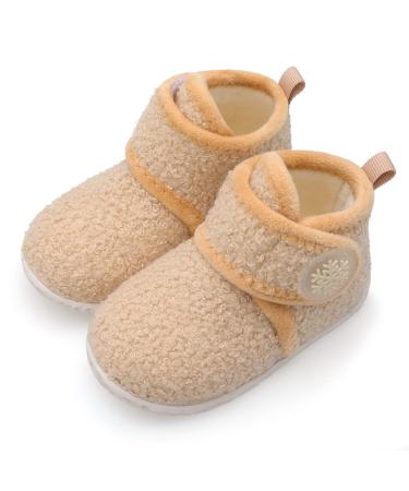 JIASUQI Baby Boys Girls Booties Toddler Soft Winter Boots House Slippers Infant Warm Socks Anti Skid Newborn Crib Shoes 12-18 Months Camel