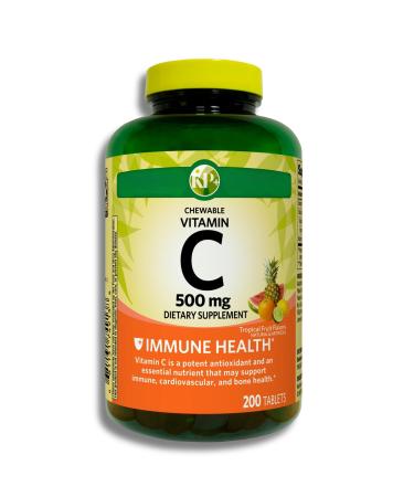 KP+ Vitamin C 500 mg Chewable Tablets | Immune Support & Antioxidant | Tropical Fruit Flavor | 200 Tablets | Dietary Supplement | Pack of 1