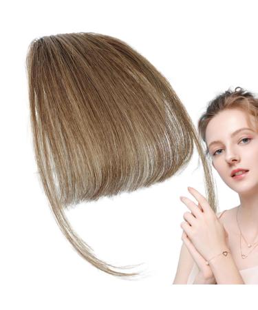Bang Clip in Hair Extensions - Clip on Air Bangs Human Hair Extensions | Natural Color Clip on Neat Bangs Hair Extension Human Hair Bangs Extensions Stylish Hair Bangs Fringe Hairpieces Light Brown