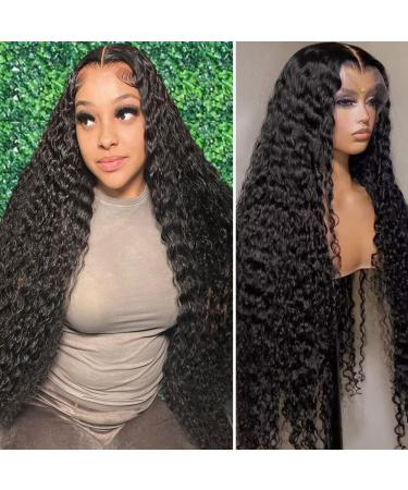 34 Inch Deep Wave Lace Front Wigs Human Hair 180 Density Glueless Frontal Wigs Human Hair 13x4 HD Transparent Curly Lace Front Wig Wet and Wavy Lace Front Wigs Human Hair for Women Pre Plucked 34 Inch 13x4 HD Deep Curly ...