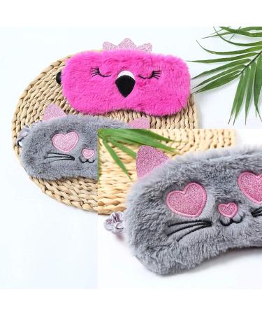 2 Pcs Cute 3D Animal Sleep Eye Masks - Soft Fluffy Cartoon Eye Covers for Travel & Sleepover Favors - Buy Online on GoSupps.com