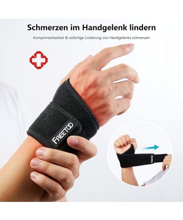 Freetoo 2-Pack Wrist Bandages for Men & Women - Support for Tendonitis & Carpal Tunnel | Ideal for Strength Sports | Black - Buy Online on GoSupps.com