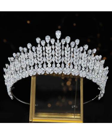 Aoligrace Wedding Queen CZ Pageant Crown - Silver Tall Cubic Zirconia Tiara for Women - Buy Online on GoSupps.com