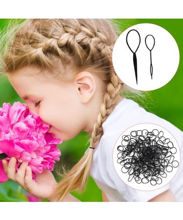 1000Pcs Elastic Rubber Bands with Topsy Tail Hair Tools Set - Hair Braid Accessories for Girls, Women - Black - Buy Online on GoSupps.com