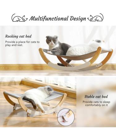 Odoland Cat Hammock Bed with Spare Blanket - Indoor Outdoor Wooden Frame Pet Bed for Cats and Small Dogs - Rocking Hammock for Winter and Summer - Buy Online on GoSupps.com