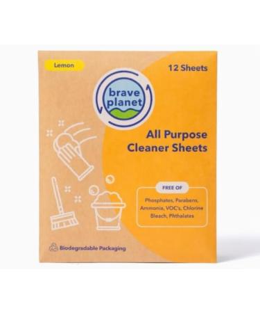 Brave Planet Eco-Friendly All-Purpose Cleaner Sheets Free from Parabens Phosphates Ammonia Fresh Lemon Scent (12 Sheets)