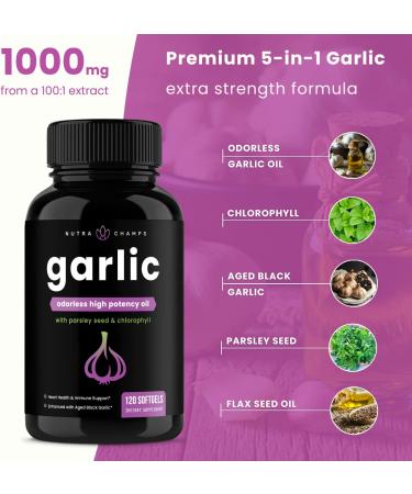 1000mg Odorless Garlic Pills: Immune & Heart Support Supplement with Parsley & Black Garlic Extract - Extra Strength Softgels - Buy Online on GoSupps.com