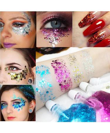 16 Color Sequins Glitter Gel - Long Lasting Festival Makeup for Women - Silver Chunky Glitter for Body, Face, Hair, Eyes - Easy to Apply & Clean - Buy Online on GoSupps.com