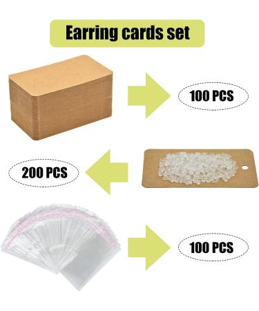 Twavang Earring Card Holder Set - 100 Kraft Paper Display Cards, 100 Clear Earring Backs, 100 Self Adhesive Bags - Brown 3.5 x 2 - Ideal for Jewelry Display - Buy Online on GoSupps.com